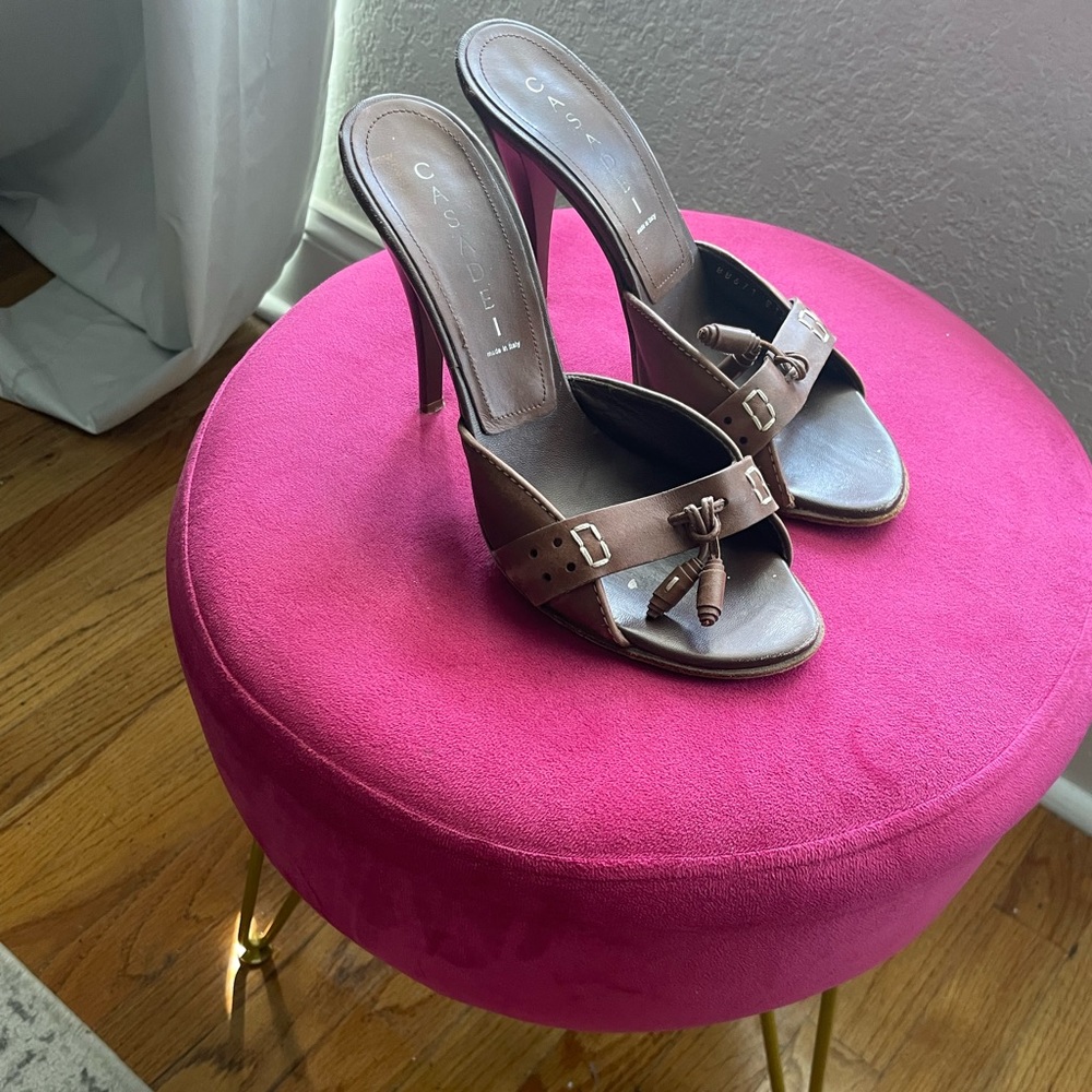 Vintage Casadei Brown Leather Mules With Tassels
